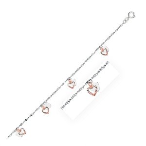 Unbranded 74978-10 14k White And Rose Gold Anklet With Dual Heart Char