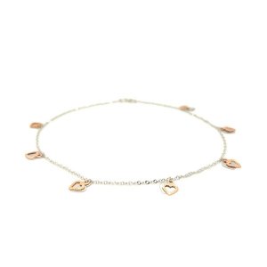 Unbranded 74978-10 14k White And Rose Gold Anklet With Dual Heart Char