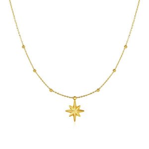 Unbranded 56582-18 14k Yellow Gold Necklace With Eight Pointed Star An