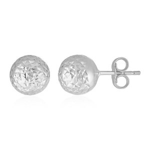 Unbranded 46633 14k White Gold Ball Earrings With Crystal Cut Texture