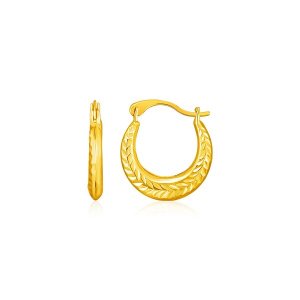 Unbranded 74586 14k Yellow Gold Textured Petite Hoop Earrings