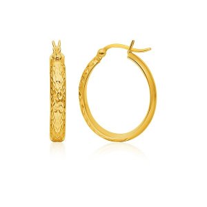 Unbranded 89279 14k Yellow Gold Hammered Oval Hoop Earrings