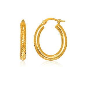 Unbranded 33760 14k Yellow Gold Diamond Cut Textured Oval Hoop Earring