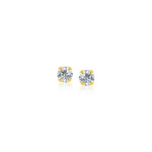 Unbranded 07274 14k Yellow Gold Stud Earrings With Faceted White Cubic