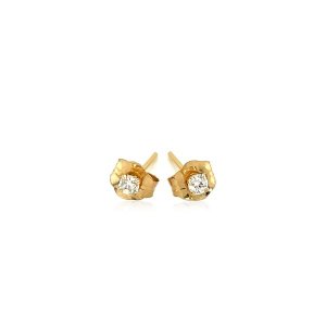 Unbranded 07274 14k Yellow Gold Stud Earrings With Faceted White Cubic