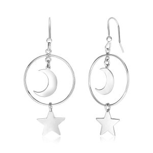 Unbranded 64666 Sterling Silver Earrings With Polished Sun And Moon