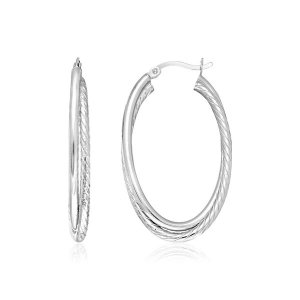 Unbranded 07667 Sterling Silver Oval Twisted Tube Hoop Earrings