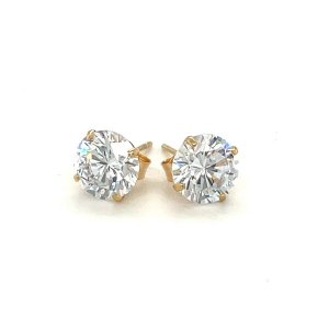 Unbranded 71469 14k Yellow Gold Stud Earrings With White Hue Faceted C