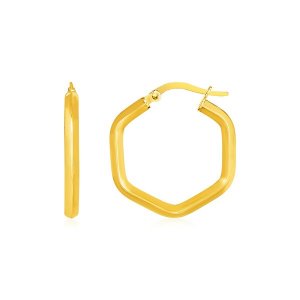 Unbranded 34789 14k Yellow Gold Shiny Hexagon Hoop Earrings