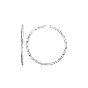 Unbranded 97441 Sterling Silver Large Hoop Earrings With Hammered Text