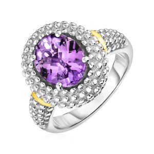 Unbranded 37898-6 Ring With Oval Amethyst In 18k Yellow Gold  Sterling