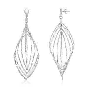 Unbranded 69437 Sterling Silver Textured Leaf Motif Dangle Earrings