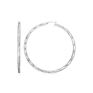 Unbranded 06724 Sterling Silver Large Hoop Earrings With Hammered Text