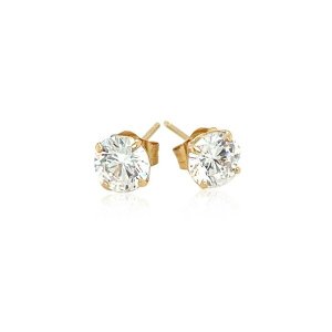 Unbranded 46329 14k Yellow Gold Stud Earrings With White Hue Faceted C