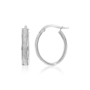 Unbranded 26590 14k White Gold Glitter Center Oval Hoop Earrings