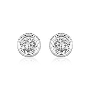 Unbranded 61561 Sterling Silver Round Bezel Set Cubic Zirconia Earring