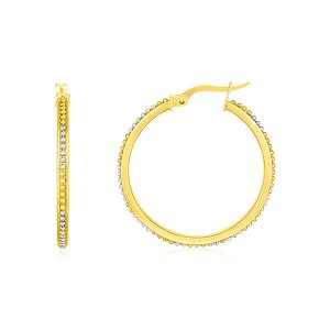 Unbranded 73083 14k Two Tone Gold Round Hoop Earrings With Bead Textur