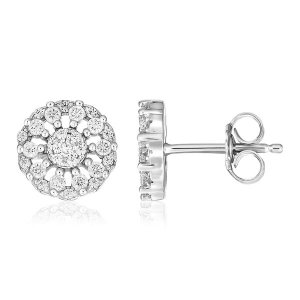 Unbranded 69382 Sterling Silver Polished Halo Set Cubic Zirconia Earri