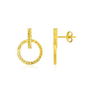 Unbranded 94706 14k Yellow Gold Textured Circle And Bar Post Earrings