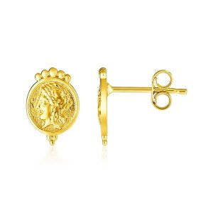 Unbranded 35336 14k Yellow Gold Roman Coin Earrings