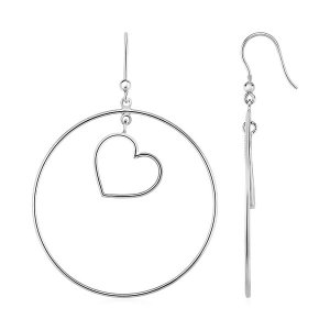 Unbranded 08376 Earrings With Polished Circle And Heart Drops In Sterl