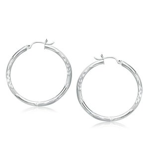 Unbranded 74966 14k White Gold Fancy Diamond Cut Hoop Earrings (35mm D