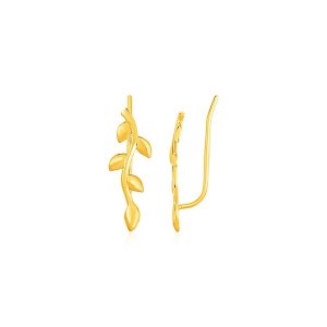 Unbranded 73974 Leafy Branch Motif Climber Earrings In 14k Yellow Gold