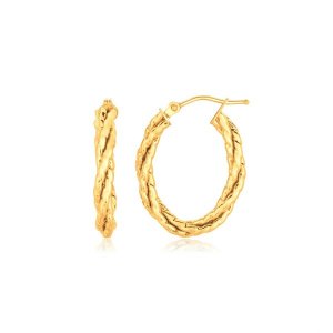 Unbranded 78099 14k Yellow Gold Twisted Tube Oval Hoop Earrings