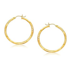 Unbranded 69978 14k Yellow Gold Fancy Diamond Cut Hoop Earrings (35mm 