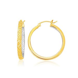 Unbranded 60974 Two-tone Yellow And White Gold Medium Patterned Hoop E