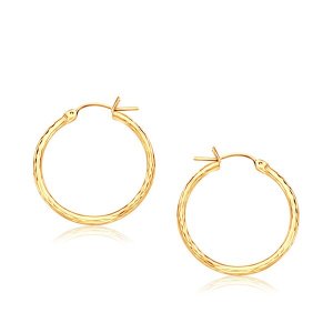 Unbranded 75174 14k Yellow Gold Slender Hoop Earring With Diamond-cut 