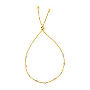 Unbranded 26472-9.25 14k Tri-color Gold Textured Bead Station Lariat B