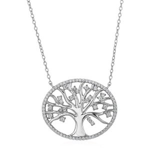 Unbranded 70697-18 Tree Of Life Necklace With Cubic Zirconia In Sterli