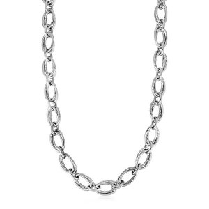 Unbranded 26550-18 Polished And Textured Oval Link Necklace In Sterlin