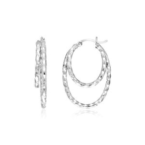 Unbranded 63628 Sterling Silver Double Oval Textured Hoop Earrings