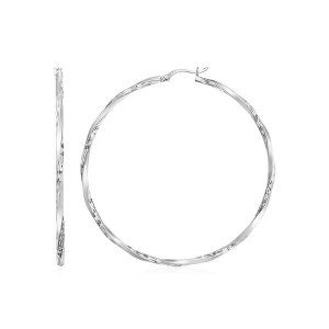 Unbranded 35082 Matte And Textured Twisted Hoop Earrings In Sterling S