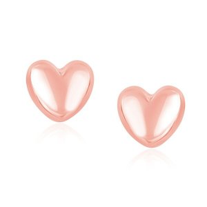 Unbranded 69030 14k Rose Gold Puffed Heart Shape Shiny Earrings