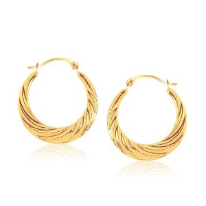 Unbranded 60618 14k Yellow Gold Textured Graduated Twist Hoop Earrings