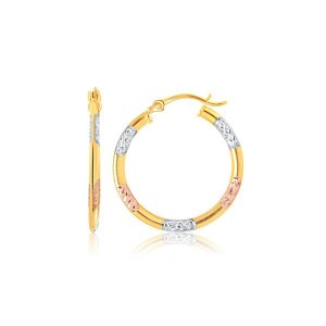 Unbranded 68934 14k Tri-color Gold Classic Hoop Earrings With Diamond 