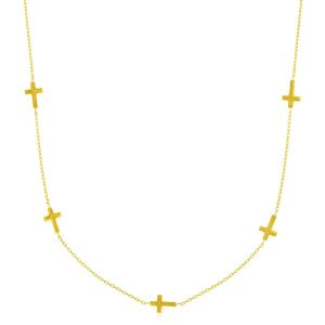 Unbranded 66036-17 14k Yellow Gold Chain Necklace With Cross Stations 