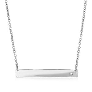 Unbranded 67403-18 Sterling Silver Polished Bar Necklace With Cubic Zi