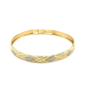 Unbranded 94966-7 10k Two-tone Gold Geometric Diamond Motif Bangle Siz