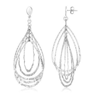 Unbranded 48850 Sterling Silver Textured Teardrop Motif Dangle Earring