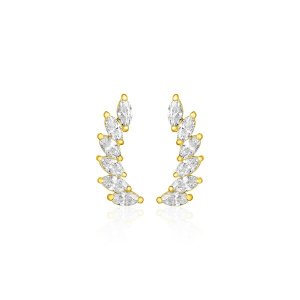 Unbranded 85830 14k Yellow Gold Leaf Motif Climber Post Earrings With 