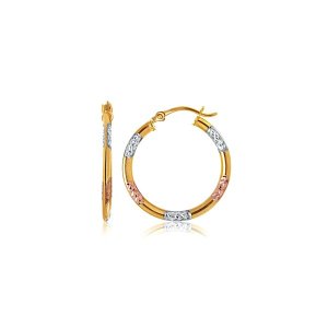 Unbranded 05074 10k Tri-color Gold Classic Hoop Earrings With Diamond 