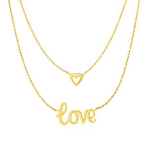 Unbranded 73234-17 Two Part Love And Heart Necklace In 10k Yellow Gold