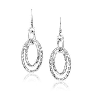 Unbranded 99682 Sterling Silver Textured Dual Open Oval Style Dangling