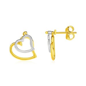 Unbranded 34545 14k Two Tone Gold Post Earrings With Open Hearts