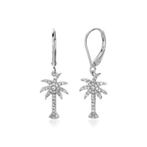 Unbranded 20979 Sterling Silver Palm Tree Dangle Earrings With Cubic Z