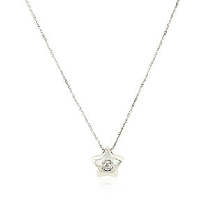 Unbranded 30466-18 14k White Gold Necklace With Gold And Diamond Star 